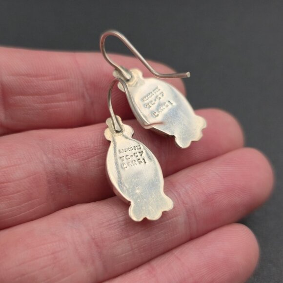 Sterling Silver Oval Lapis Lazuli Stone Dangle Earrings A6304 - Picture 3 of 5